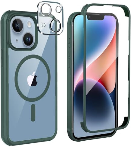 Leedia Handyhülle Kompatibel mit iPhone 14 Magsafe Hülle 360 Grad Ganzkörper Eingebauter Panzerglas Displayschutz Schutzfolie Case Stoßfest Schutzhülle für iPhone 14 6.1 Grün