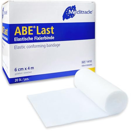Mullbinden 6cm x 4m - 20 Stück Elastische Binde Fixierbinde - Latexfreies Verbandsmaterial - elastischer Verband mit 135% Dehnbarkeit