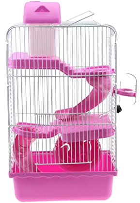 VANZACK Cage De Luxe À Trois Niveaux pour Hamster 21 X 27 X 45 Cm Design Coulissant Bouteille Deau Étanche Cage Portable pour Petits Animaux