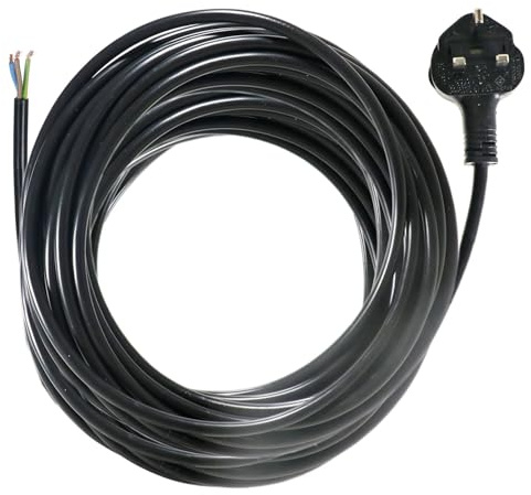 SPARES2GO Universal Power Cable 3 Core 13A 1.5mm UK Plug for Heavy Duty Appliances, Vacuum Cleaners (Black, 10m)