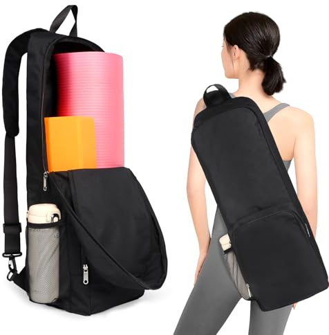 Tangoner Yoga Mat Bag Carrier Side Mesh Zipper Pocket Exterior Wet Compartment Lightweight Waterproof Yoga Bag for Mat (Black)