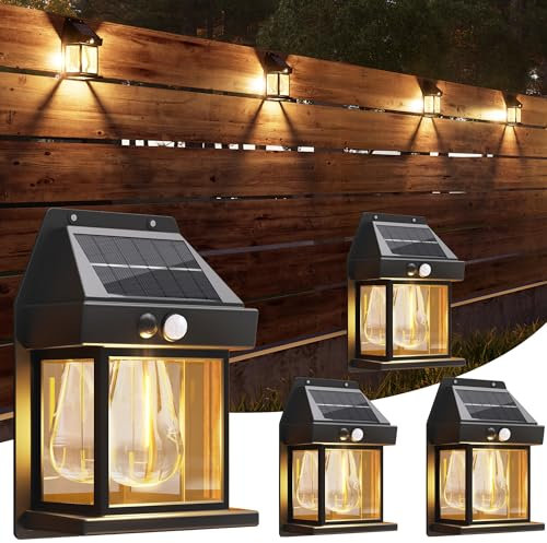Solarlampen für Außen mit Bewegungsmelder -4 Stück Solarleuchten für Außen Wand Garten IP65 Wasserdicht Led Solar Wandleuchte Aussen Kabellos für Veranda Garage Zaun Balkon Warmweiß