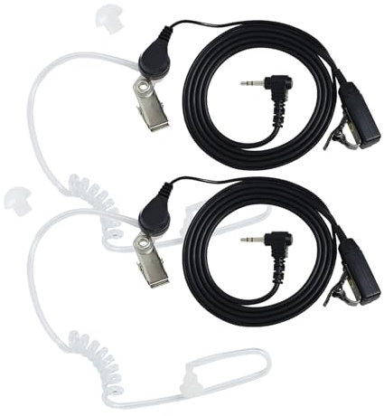 EuAcesry 2 Stück Sicherheits-Radio-Headset mit PTT-Mikrofon, 1 Pin 2,5 mm, kompatibel mit Walkie-Talkie TL-KR T92 H2O T82 T62 T60 XT180 und Co-b-ra - Kopfhörer mit Luftschlauch