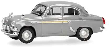 Herpa Modellauto Moskwitsch 403, Miniatur im Maßstab 1:87, Sammlerstück, Made in Germany, Modell aus Kunststoff, Farbe: grau