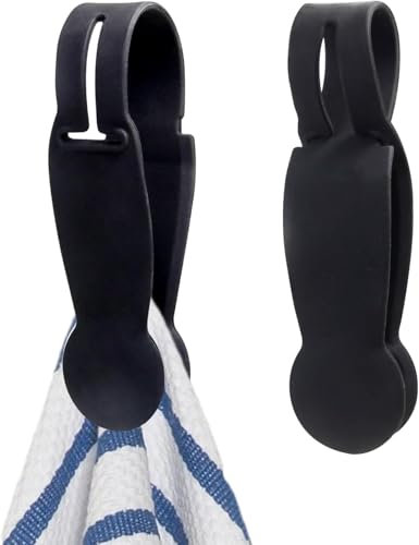 KIBBEH 2 Packs Silikon Loop Handtuchklammern, Magnetische Handtuchclips mit Magneten für Handtuchstangen und Regale, Handtuchaufhänger, Küchen und Badezimmerzubehör (Schwarz)