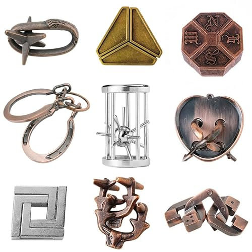 9 Stück Knobelspiele Metall, Knobelspiele für Erwachsene, Metall Geduldspiele für Kinder, Metal Puzzle Geschicklichkeitsspiel Spielzeug Geschenk Set für Erwachsene Jugendliche