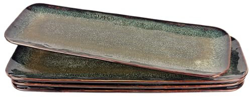 jinsongdafa Lot de 4 assiettes à salade rectangulaires en céramique de 36 cm pour cuisine, restaurant, fête, micro-ondes et lave-vaisselle