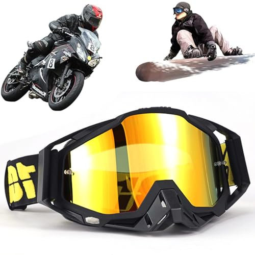 Motocross Brille, Winddichte Staubdichte Motocross-Brille, SkiBrille, Dirt Bike Crossbrille, Anti Fog UV Skibrille, Off Road Racing Fahrbrille, für Radfahren, Langlaufrennen, ATV, UTV (Schwarz/Gelb)