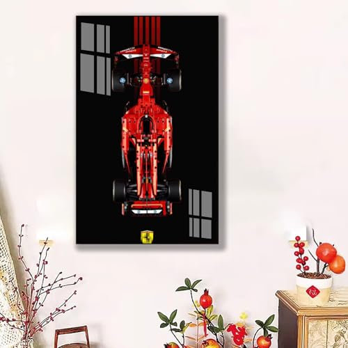Panneau mural personnalisable pour Lego Technic S-24 42207 Ferrari F1, compatible avec Lego F1 Technic, idées cadeaux pour les amateurs de support mural de voiture Lego (pas de voiture) (fond noir