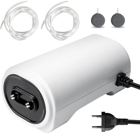 Bomba de aire para acuario, 8 W, bomba de oxígeno ajustable, bomba de oxígeno para acuario, potente bomba de aireación, con accesorios con 2 tomas de aire