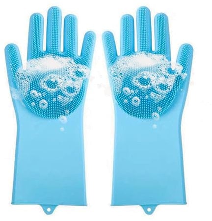 2Pcs Dog Accessories,Silicone Dog Cat Pet Washing Up Bath Brush Grooming Gloves Equipment Accessories Mud Daddy Tub,Cleaning Gloves Multifunction Heat Resistant Massaging Wash Mitt for Dogs Cats Blue