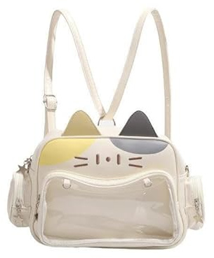 APAYAN Schulrucksack Y2K Katze Ita Tasche Kawaii Pu Crossbody Tasche Mädchen Transparente Tasche Harajuku Schultertasche Silber Rucksack-C