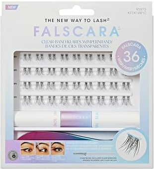 KISS Falscara Wimpernverlängerungs-Set, federleichte Volumen-Wimpern mit unsichtbarem Clear Band, Bond & Seal, Applikator & 36 Wimperncluster