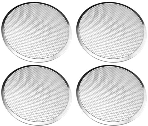 Toyvian 4 Piezas Bandeja Redonda para Pizza de Aluminio Utensilios para Hornear Rejilla Antiadherente con Perforaciones para Cocción de Pizzas y Otros Alimentos Distribución de Uniforme