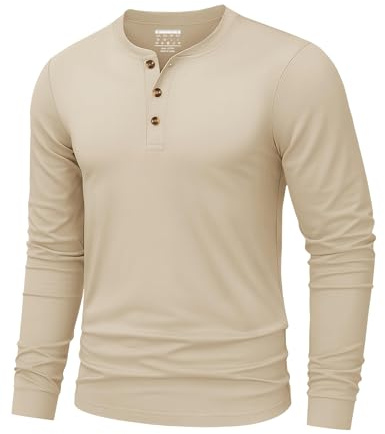 TACVASEN Tshirt Uomo Cotone Maglietta Uomo Manica Lunga Maglia Henley Camicia Elegante Base con Sfilo a Bottoni Taglio Regular Camicia Casual