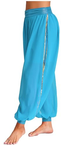 HULIJA Damen Bauchtanz Haremshose mit Pailletten, Seitenschlitzen, Bloomers, Halloween, arabische Prinzessin, ausgefallene Hose