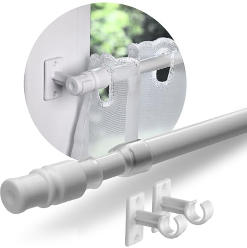 Rollina Scheibengardinenstange ausziehbar 55-85cm | Gardinenstange Klemmen | Café-Stange ohne Bohren | Metall Ø12mm | Bistrogardinenstangen für Fenster | Klemmen, Kleben oder Bohren | Made in Germany