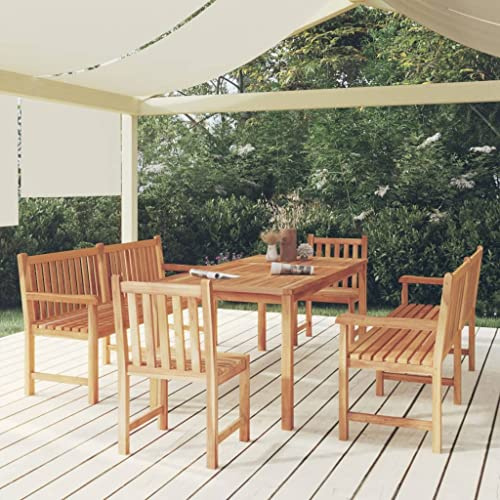 Qnhdfrt Garten Essgruppe aus Teakholz 5 teilig mit Tisch 180x90cm 2 Bänken und 2 Stühlen Modernes Design für Terrasse Garten und Balkon