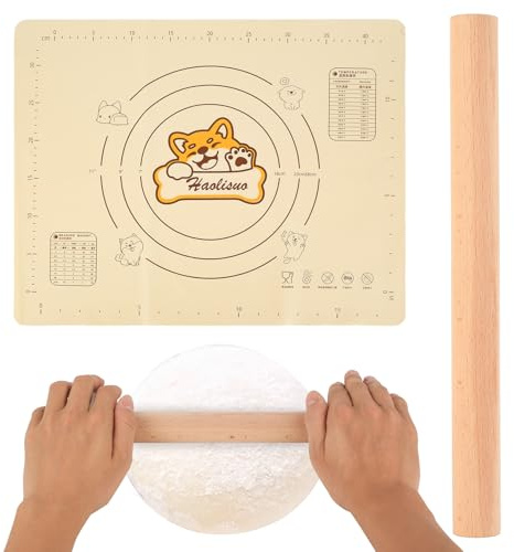 McBlast 1 Pc Rouleau Pâtisserie Bois Antiadhésif 30cm avec Tapis 50x40cm