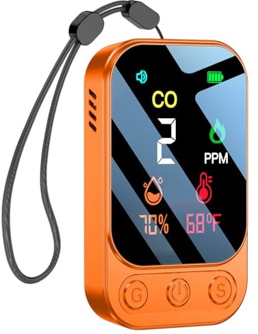 HAKINAKU Tragbarer CO-Melder Kohlenmonoxidmelder für Reise Camping Auto, Mobiler CO-Warner Warnmelder, CO-Messgerät CO-Messer mit Eingebauter Wiederaufladbarer Batterie, Orange, HD09