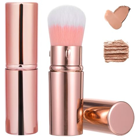 2er Pack einziehbarer Rouge- und Kabuki-Make-up-Pinsel mit Abdeckung, tragbarer Reise-Pinsel für flüssiges Fundament, Puder-Bronzer, professioneller Gesichtsmixer und Concealer für Frauen