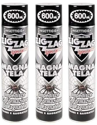 Zig Zag Magnatela Insetticida Ragni 600 ml – 3 Pezzi | Azione Residuale, Previene la Formazione di Ragnatele, Efficacia Immediata, Uso Interno ed Esterno | Made in Italy