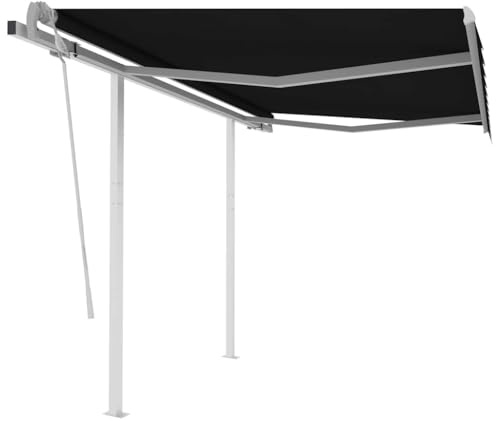 Markisen Terrassenmarkise,Markise Manuell Einziehbar mit Pfosten 3,5x2,5 m Anthrazit,Markisen für Balkon,Terrasse,Garten