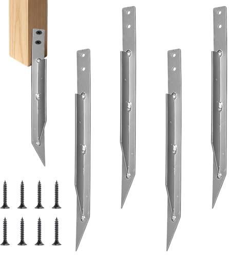Bodenanker für Holzpfosten 4 Stk. mit 8 Schrauben, Erdschrauben Fundament & Spiralanker als Schraubfundament für Schaukelgestell, Erdschieße Metall Einschlaghülse zur Stabilisierung