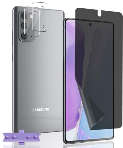 Zhiihorr Protection Écran Anti Espion pour Samsung Galaxy Note 20, Flexible/Anti-Spy [1 Pièce Privacy Souple TPU Film + 2 Pièces Verre Trempé Protecteur Caméra] - Protège Écran pour Galaxy Note 20