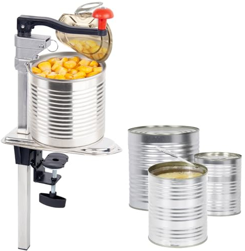 Apriscatole da banco commerciale, resistente, rimovibile da tavolo, apriscatole manuale con base a morsetto, lama in acciaio inossidabile, altezza regolabile per lattine n. 10, nessuna foratura