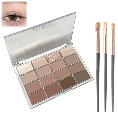 Lidschatten Palette Braun,Matt & Glitzer Eyeshadow Palette mit 3 Pinsel,Hochpigmentiert Liedschatenpalete,Wasserfest & Wischfest Make Up Palatte,Intensives und langanhaltendes Finish,Glatt Pulver