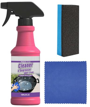 Fettlöser Spray - 120ml, Schnellwirkend Und Stark, Mit Schwammtuch - Küchenschrank-Reiniger,für Outdoor-BBQ-Öfen, Kochfelder, Arbeitsplatten, Roste, Entfernung von eingebrannten Speiseresten und