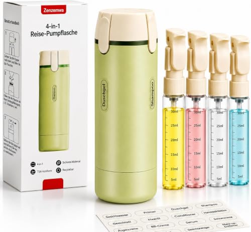 4 in 1 Reise-Spender-Set,Tragbare Reisebehälter Wiederverwendbare und nachfüllbare Travel Dispenser Flaschen für Shampoo, Lotion und Duschgel in Reisegröße