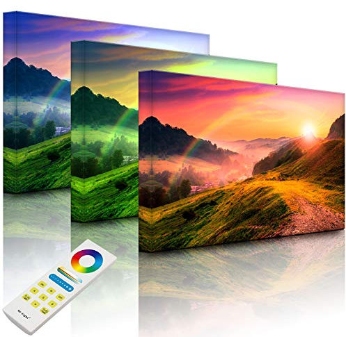 Lightbox-Multicolor | Leinwandbild mit LED Beleuchtung | Französische Berglandschaft beim Sonnenuntergang | 60x40 cm | Fully Lighted