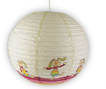 Papierlampe fürs Kinderzimmer - Lampenschirm mit RABBIT Motiv - Pendelleuchte mit Aufhängung
