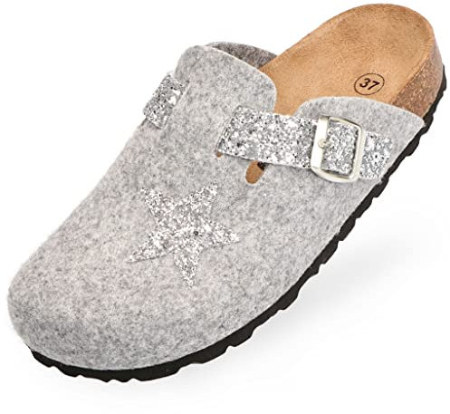 BOnova Hausschuhe Damen 40 Filz Malmö Grey Glitter-Silver 40 - Filzpantoffeln Damen 40 Filzhausschuhe Damen 40 Latschen Damen 40-35 36 37 38 38 39 40 41 42 43