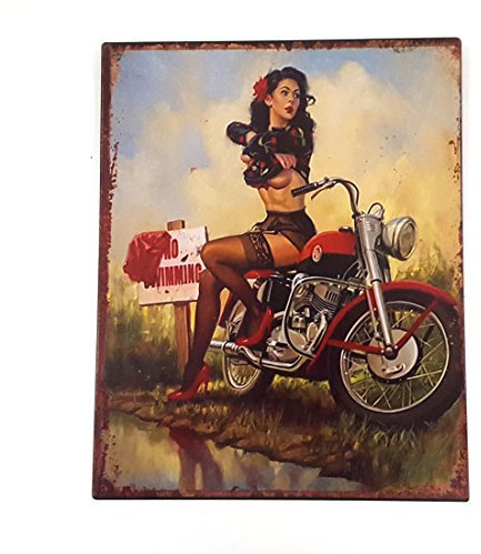 LB H&F Blechschild Retro Motorrad Blech Metallschild SEXY PIN UP - Summer