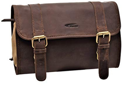 Menzo Kulturbeutel zum Aufhängen, aus echten Leder, Kulturtasche, Toilettentasche, Damen und Herren (Marrone)