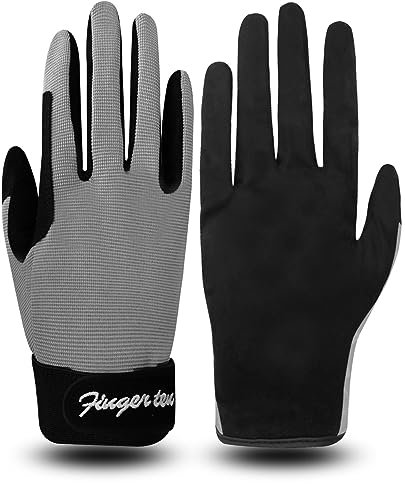 FINGER TEN Reithandschuhe Kinder Mädchen Jungen Reiterhandschuhe Kinderreithandschuhe Reitsport Reiten Handschuhe Wert 1 Paar Dunkelgrau XL, Reiter Fahrradhandschuhe für 5-13 Jahre Kind