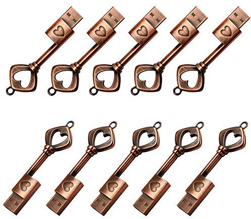 A Plus+ 10 Pack USB Memory Stick 64GB Metal Heart Key Shape USB Thumb Drive for Wedding Photography