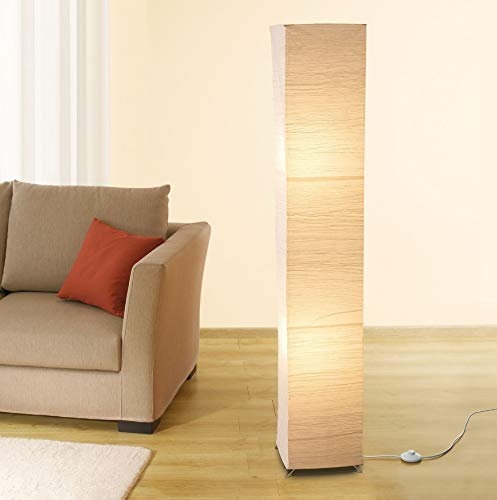 Trango LED Stehlampe OSLO – 125 cm hoch, eckig – Reispapier-Lampenschirm in Beige – inkl. 2x E14 LED 5W warmweiß – modernes Design