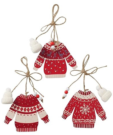 3 Stk Hänger Pullover rot weiss 12cm Christbaumschmuck Holz b538 Weihnachtsdeko Anhänger Christbaumkugeln Ski Fahren Basteln Weihnachten Weihnachtsdeko Baumschmuck Strickpullover Dekoanhänger