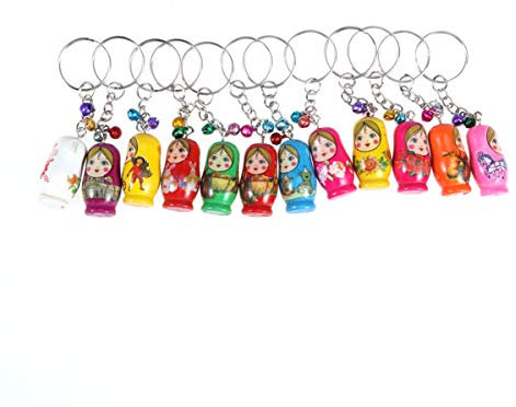 Toyvian 12pcs Matroschka Schlüsselanhänger Holz Mini Babuschka Puppen Holzspielzeug Taschenanhänger Autoschlüssel Anhänger Schlüsselring Geschenk Party Mitgebsel Zufällige Muster
