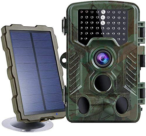 BraveKing Wildkamera 16MP 1080P Jagdkamera Nachtsicht 82ft/25M 0,2s Bewegungsmelder 120° Weitwinkel 2.4 LCD Display IP66 Wasserdicht IR Überwachungskamera mit Solarpanel und 32G Speicherkarte
