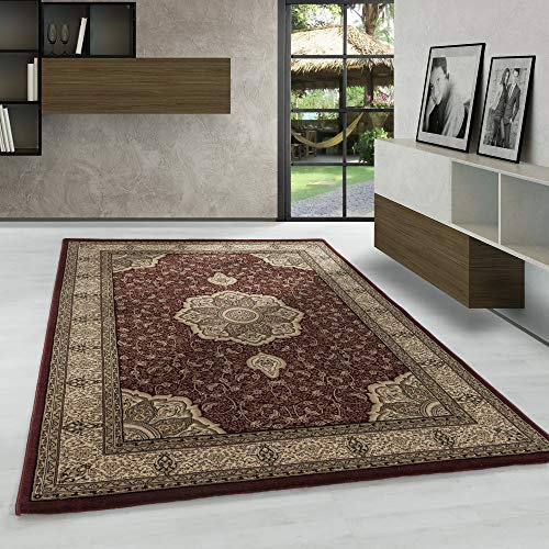 Carpetsale24 Orientteppich Rot 300x400 cm – XXL Kurzflor Teppich im klassischen Vintage Stil für großes Wohnzimmer, Loft, offener Essbereich – Pflegeleicht, dekorativ, hochwertiger Blickfang