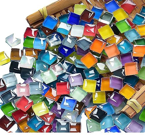 Mosaikfliesen 225 Stück/200g Packung Kristall Glas Mosaik Mosaik Fliesen Supplies für Home Decor DIY Handwerk Teller Bilderrahmen Blumentöpfe - 1x1cm Quadratische Fliesen (Vollfarbmischung)