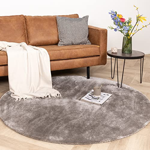 FRAAI Waschbarer Viskose Teppich Rund - Vive Taupe Ø 120cm - Polypropylen - Kurzflor - Einfarbig - waschbar in Waschmaschine - Modern - Wohnzimmer, Esszimmer, Schlafzimmer - Rug