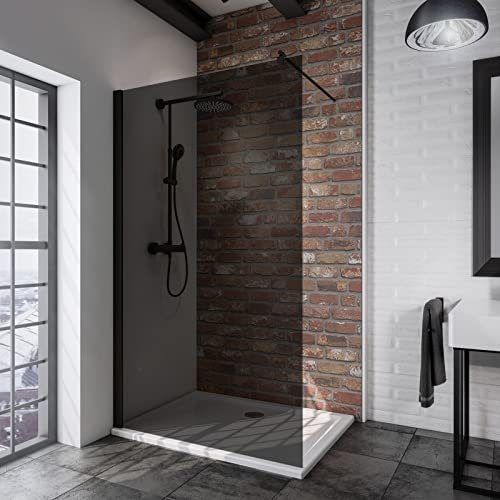 Schulte paroi de douche fixe à l'italienne 90 x 200 cm, barre 122 cm incluse, profilé noir, montage gauche droite, verre de sécurité fumé 6 mm antical, plage de réglage 88.0-90.5