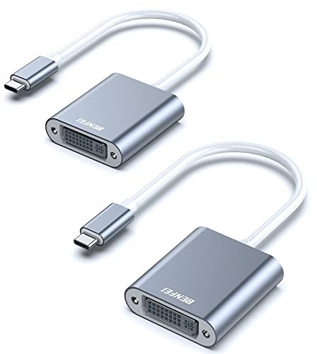 BENFEI Adaptateur USB C vers DVI, Type-C vers DVI [Compatible Thunderbolt 3/4] pour MacBook Pro/Air, iPhone 16/15 Plus Pro Max, iPad Pro 2018, Samsung Galaxy, Surface Book 2 et Plus,Gris, 2 pièces