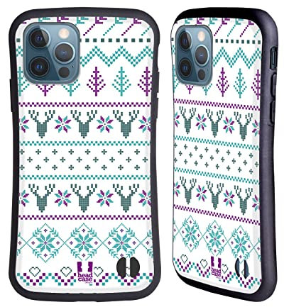 Head Case Designs Blau Und Violett Fair Isle Winter Muster Hybride Handyhülle Hülle Huelle kompatibel mit Apple iPhone 12 / iPhone 12 Pro